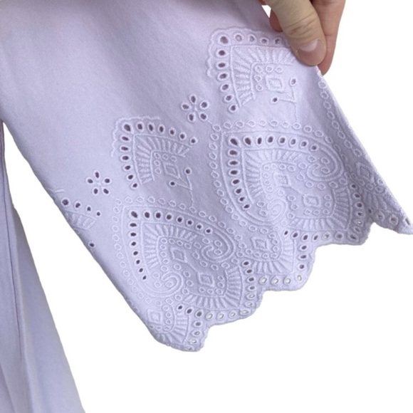 J. Jill Eyelet Trim 3/4 Bell Sleeve Square Neck Top Blouse Pale Lilac Sz XL NWT - Picture 5 of 14